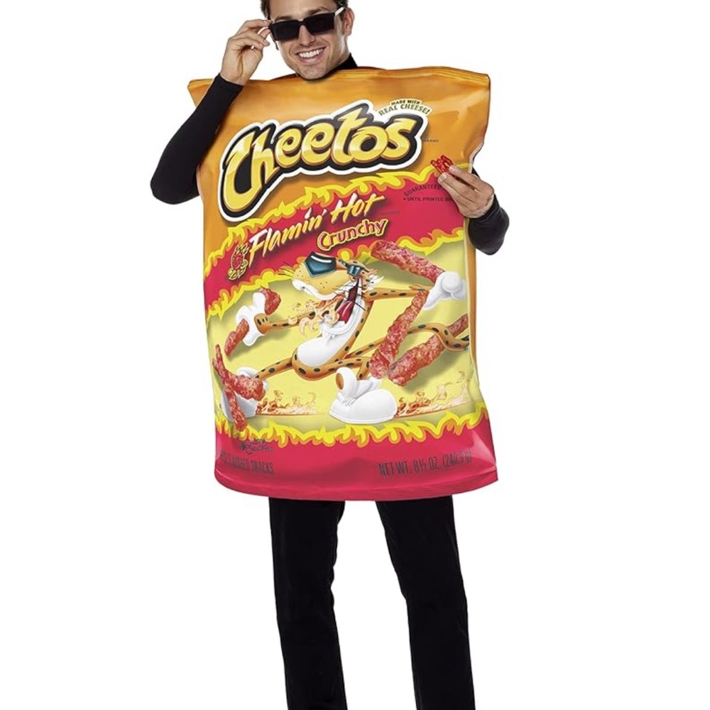 Cheetos Costume with Flaming Hot Cheetos bag Design